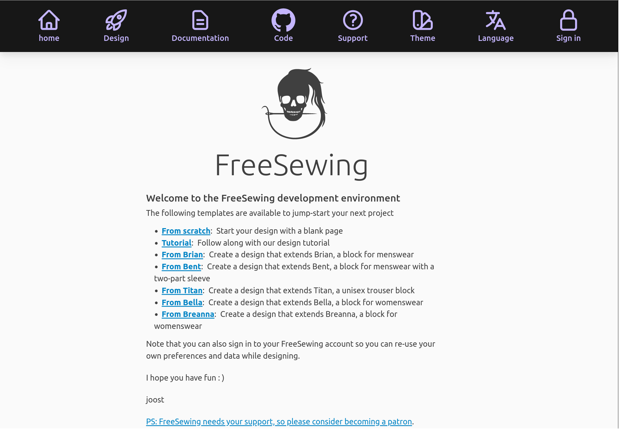 The FreeSewing development environment